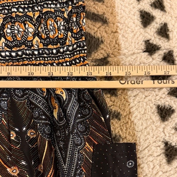 Banjamath Boho Peacock Feather Print Harem Pants Women's Size L Rayon - Picture 7 of 8